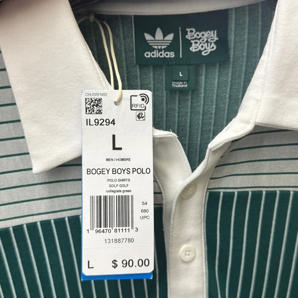 Adidas x Bogey Boys Striped Polo Shirt Green White Men Large IL9294